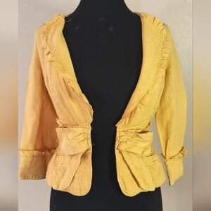 Elegant Mustard Ruffled Women's Blazer Line